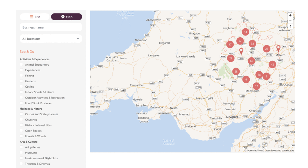 Map Display on the Visit Herefordshire Website