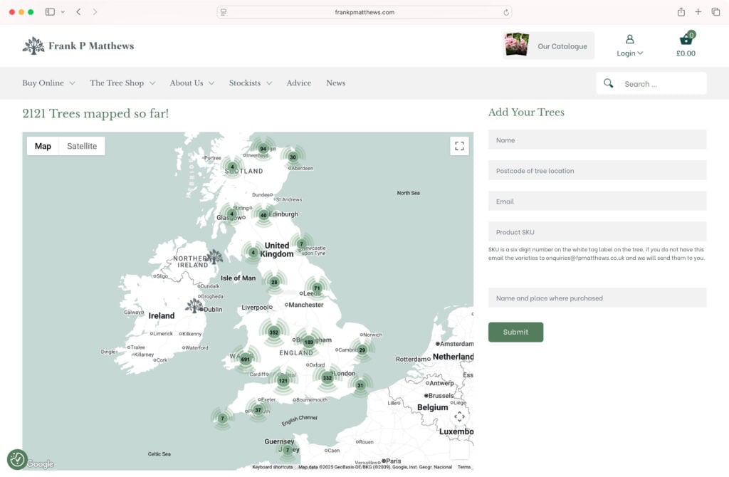 Screenshot of the tree map on the Frank P Matthews website