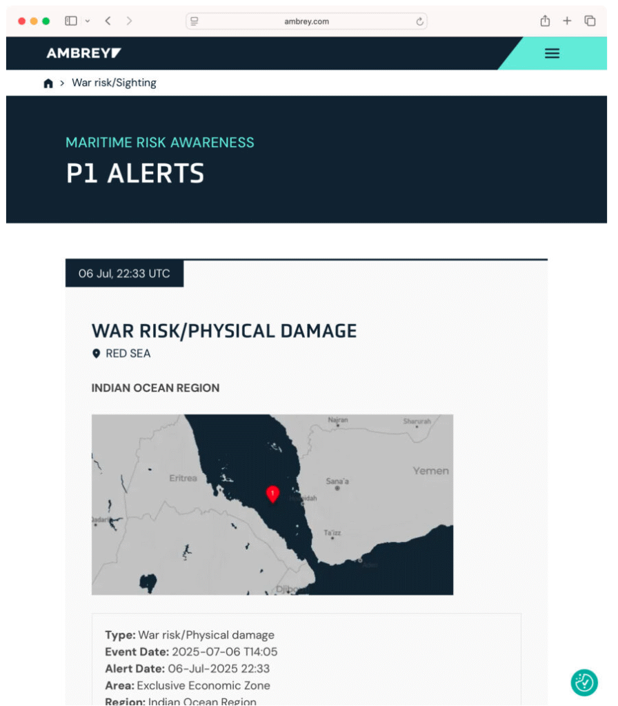 A screenshot of a map showing a nautical risk