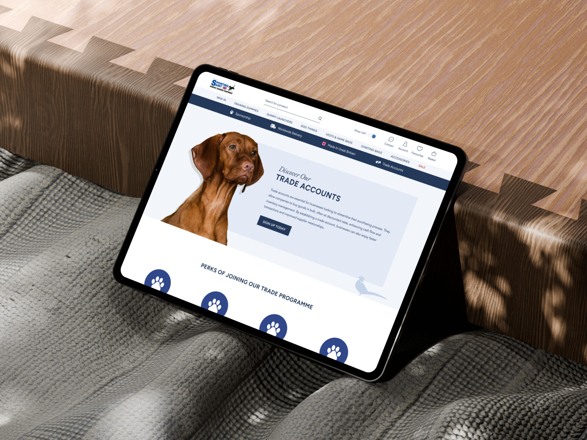 Mockuuups free ipad pro mockup on textured fabric and wooden surface