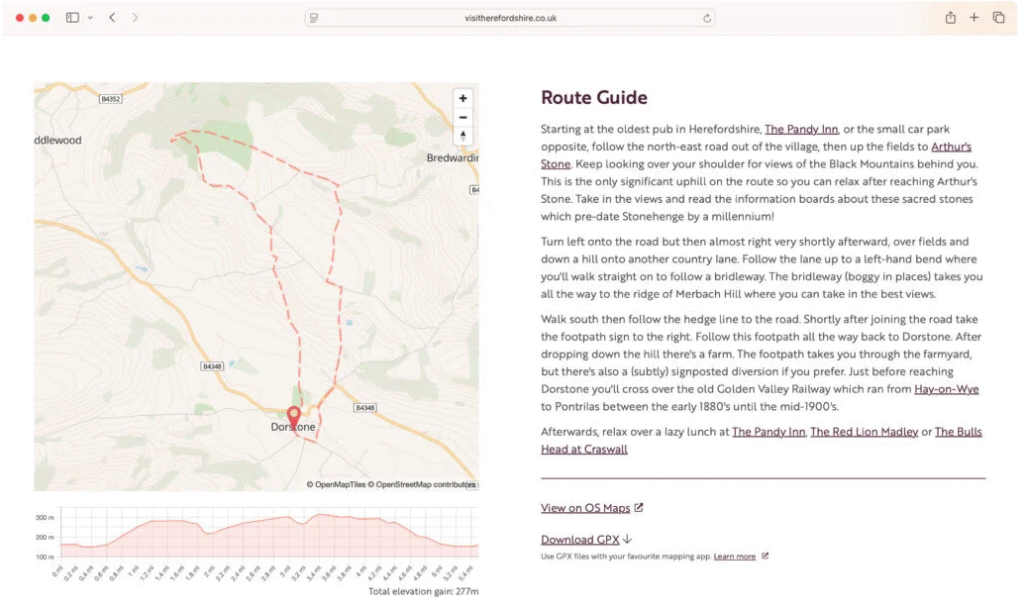 A screenshot showing a walking route map